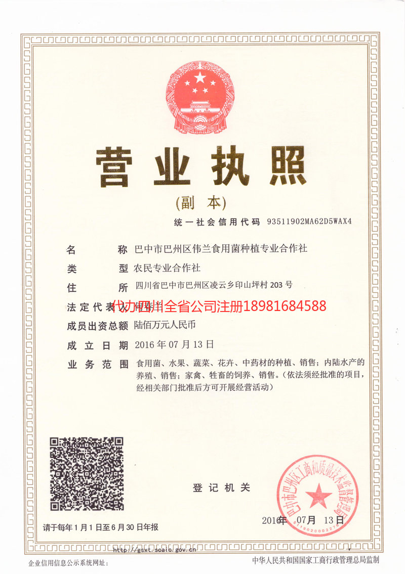 三台三台伟兰食用菌种植专业合作社